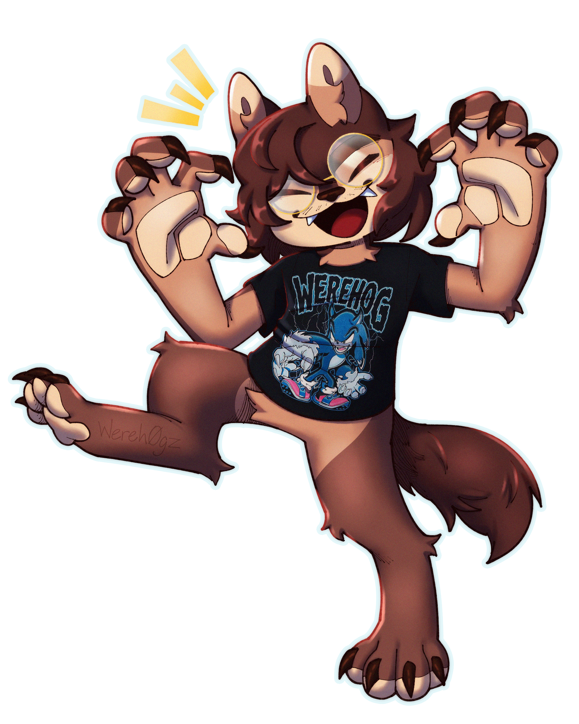 My fursona wearing a Sonic the Werehog shirt.