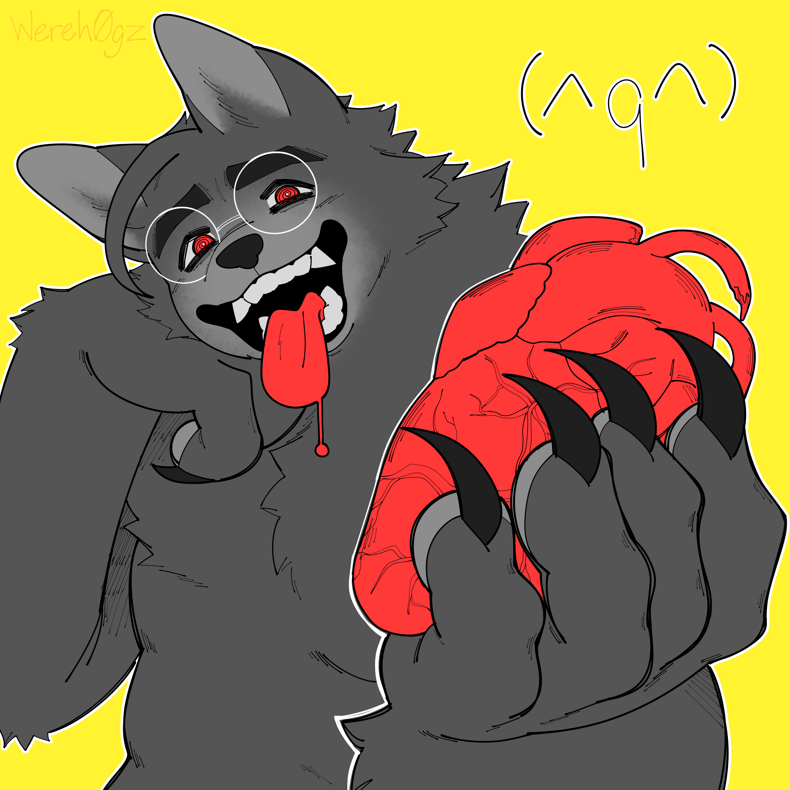Piece of my fursona holding a heart, inspired by the song Butcher Vanity by Flavor Foley.