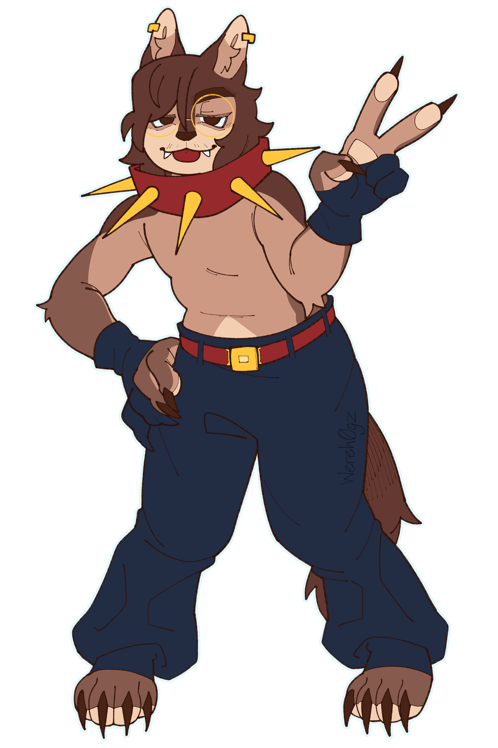 My fursona holding out a peace sign, as seen in their OC profile.