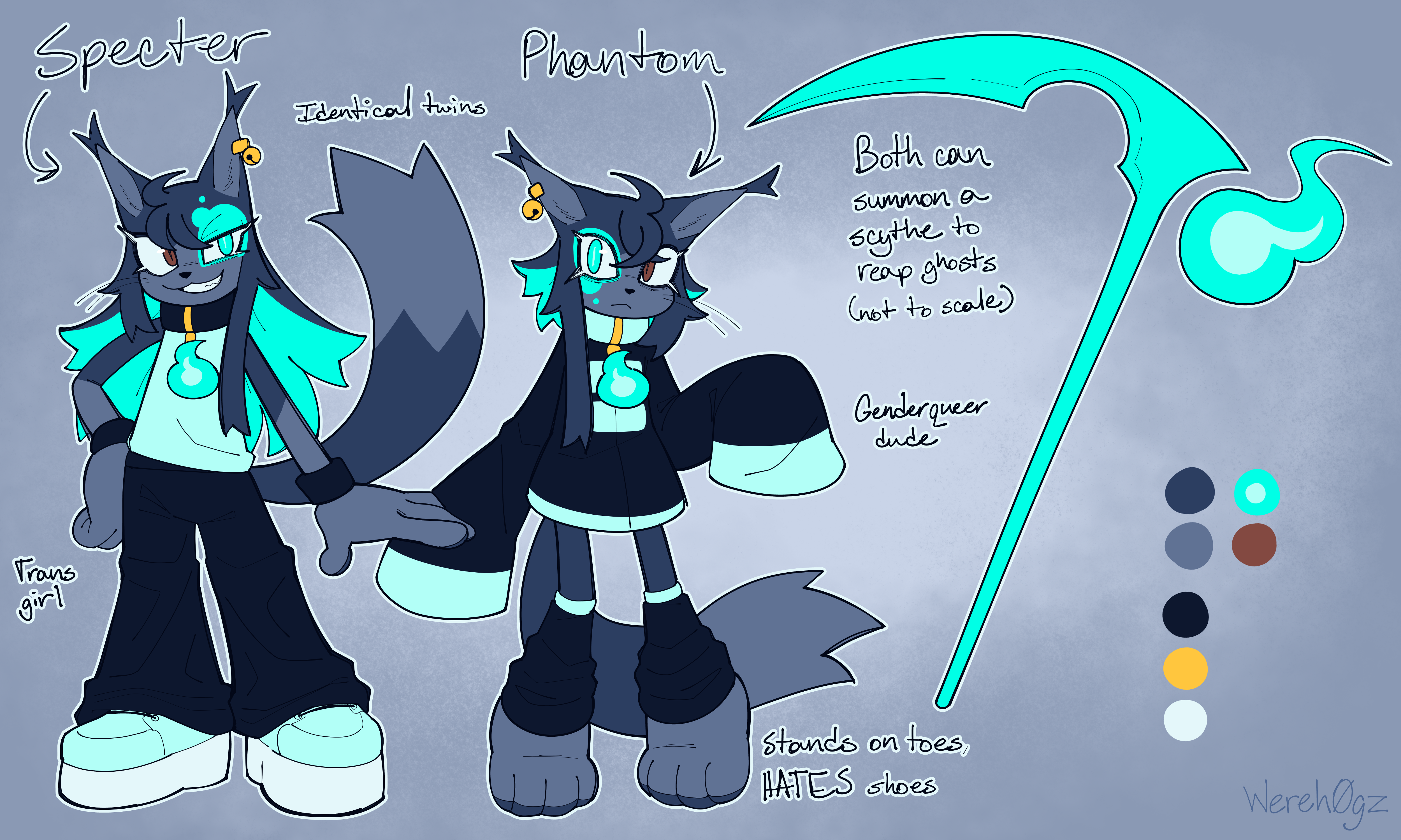 Reference image of my two OCs, Specter and Phantom.